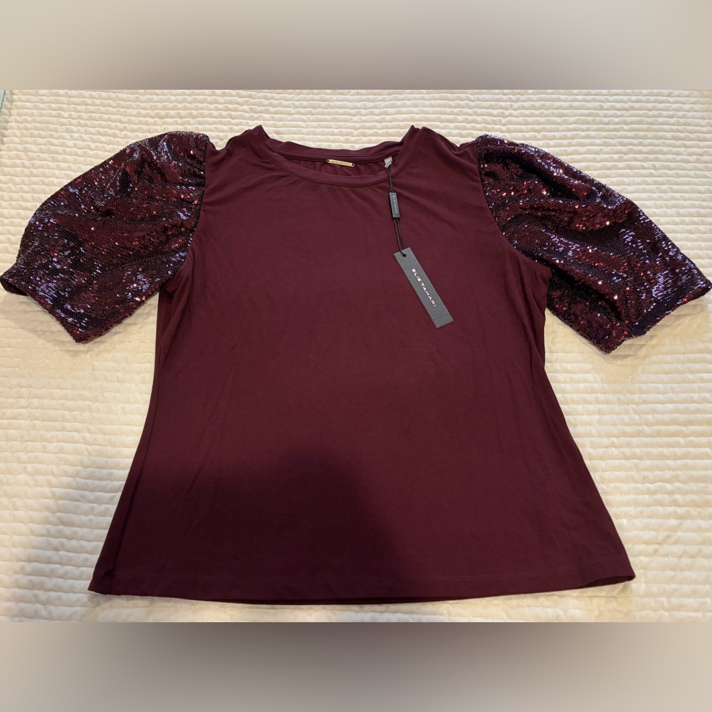 Elegant Elie Tahari Sequin Sleeve Top Size L